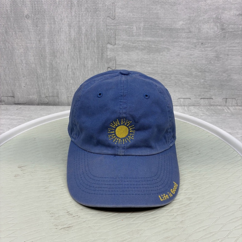 Life is Good Hat Mens Blue Cotton Sun Embroidery Adjustable Beach Happy